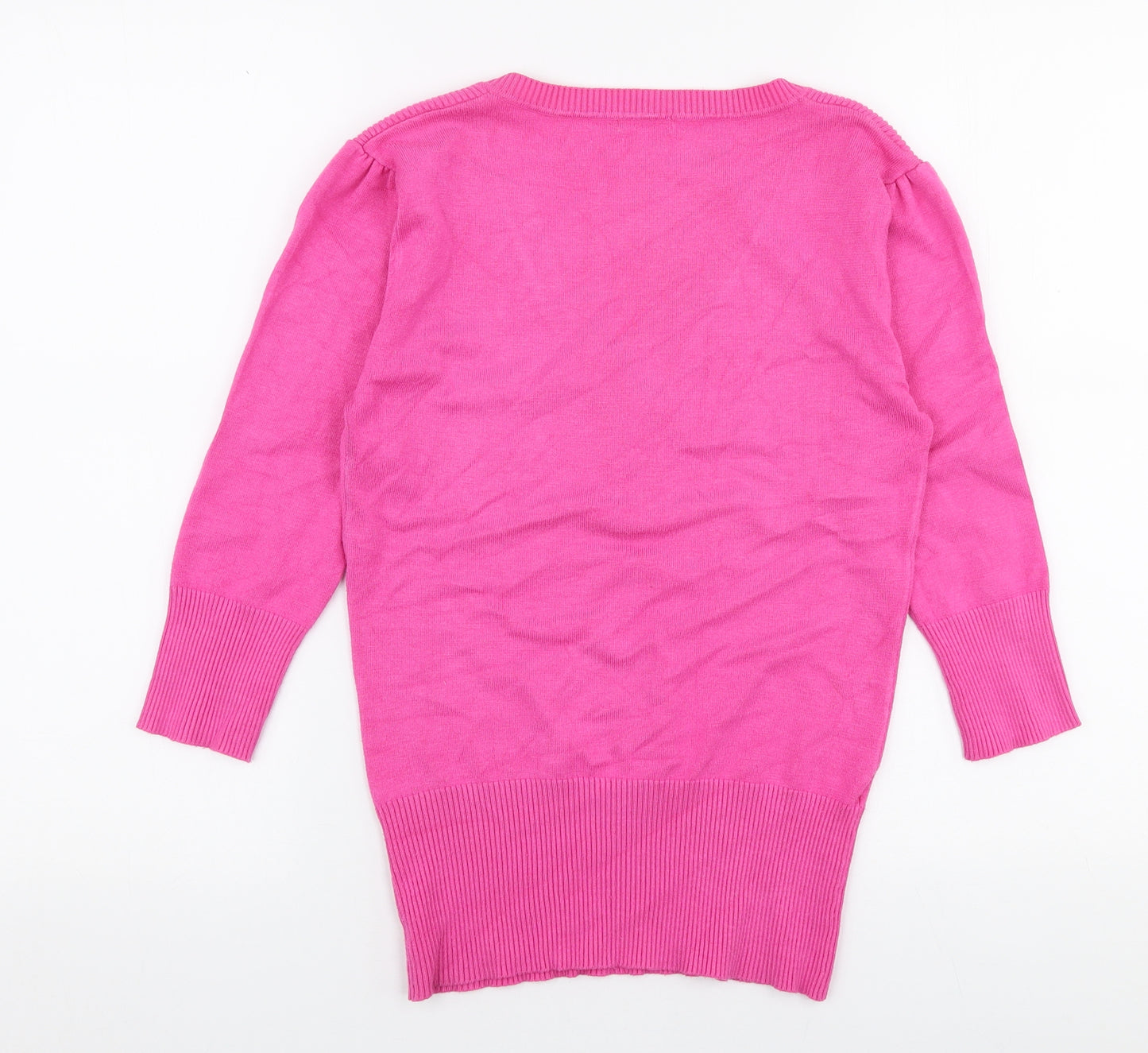 Preworn Womens Pink V-Neck  Polyester Pullover Jumper Size S