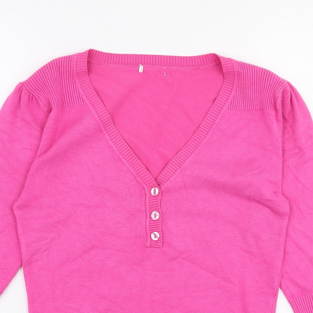 Preworn Womens Pink V-Neck  Polyester Pullover Jumper Size S