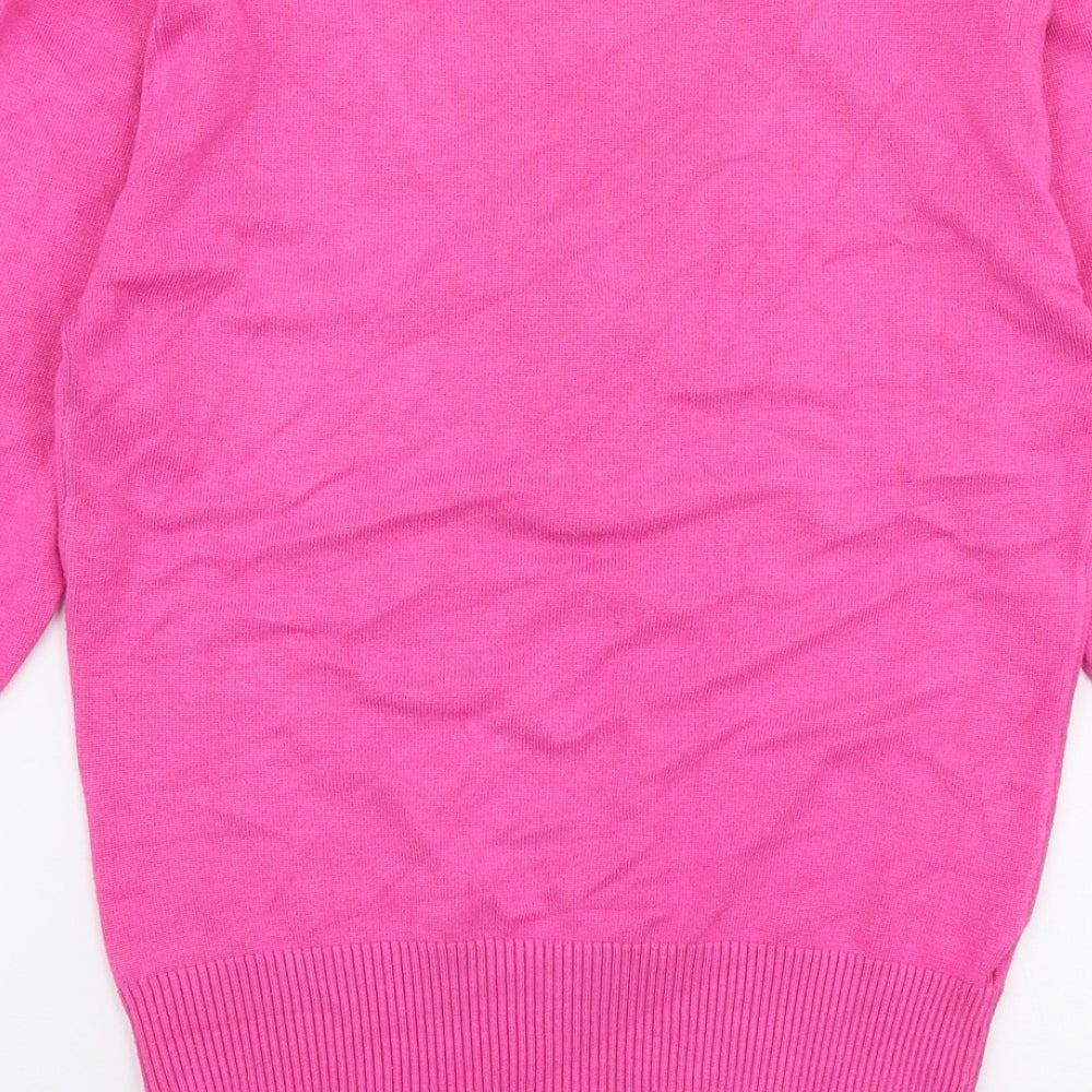 Preworn Womens Pink V-Neck  Polyester Pullover Jumper Size S