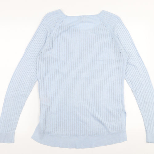Only Womens Blue Square Neck  Acrylic Pullover Jumper Size L
