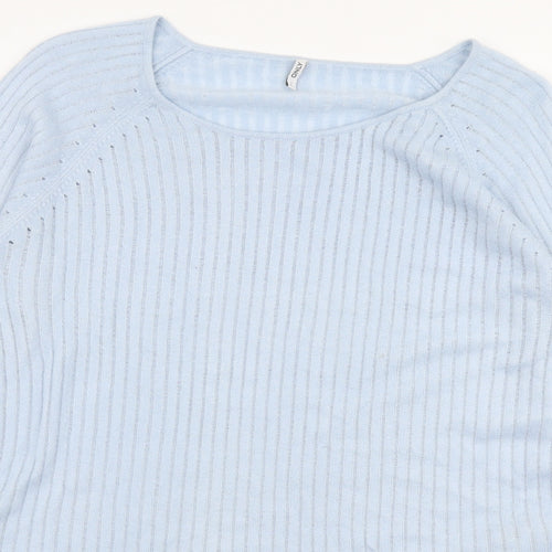 Only Womens Blue Square Neck  Acrylic Pullover Jumper Size L