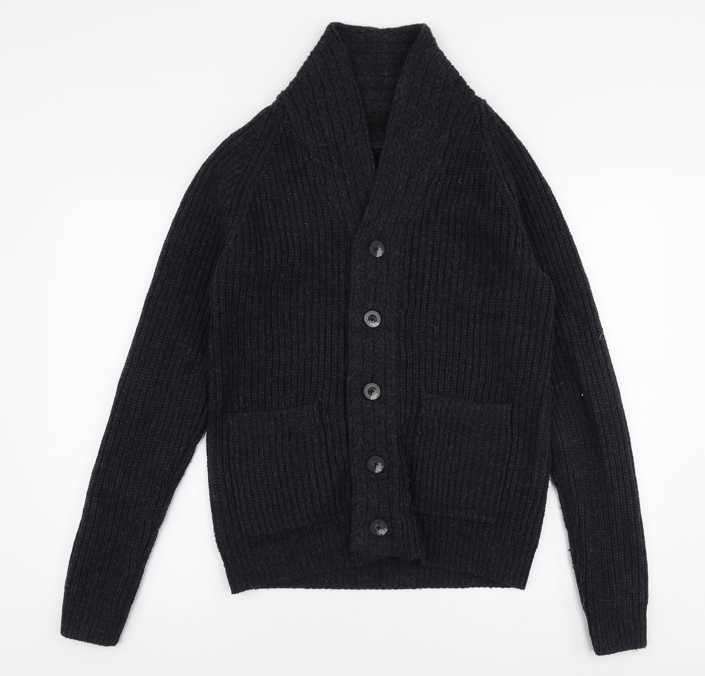 Burton Mens Blue Collared  Acrylic Cardigan Jumper Size M