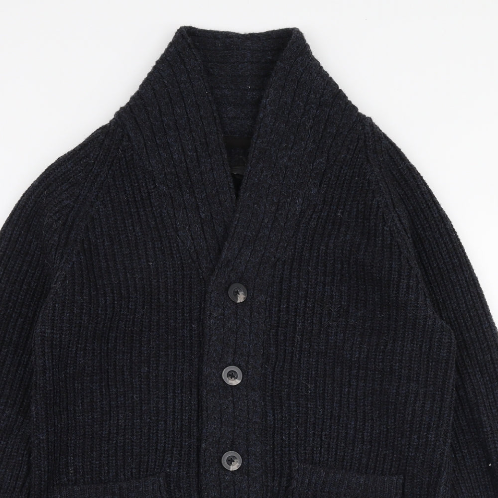 Burton Mens Blue Collared  Acrylic Cardigan Jumper Size M