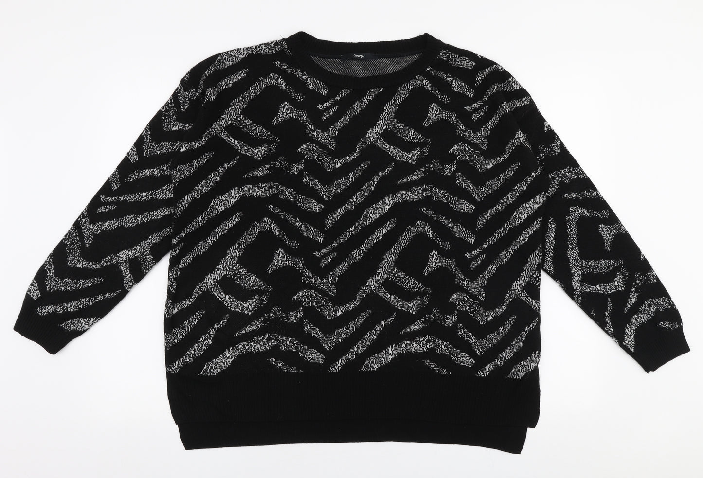 George Womens Black Round Neck Striped Acrylic Pullover Jumper Size L