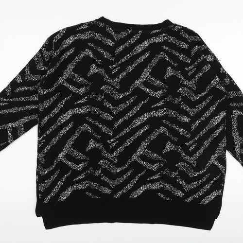 George Womens Black Round Neck Striped Acrylic Pullover Jumper Size L