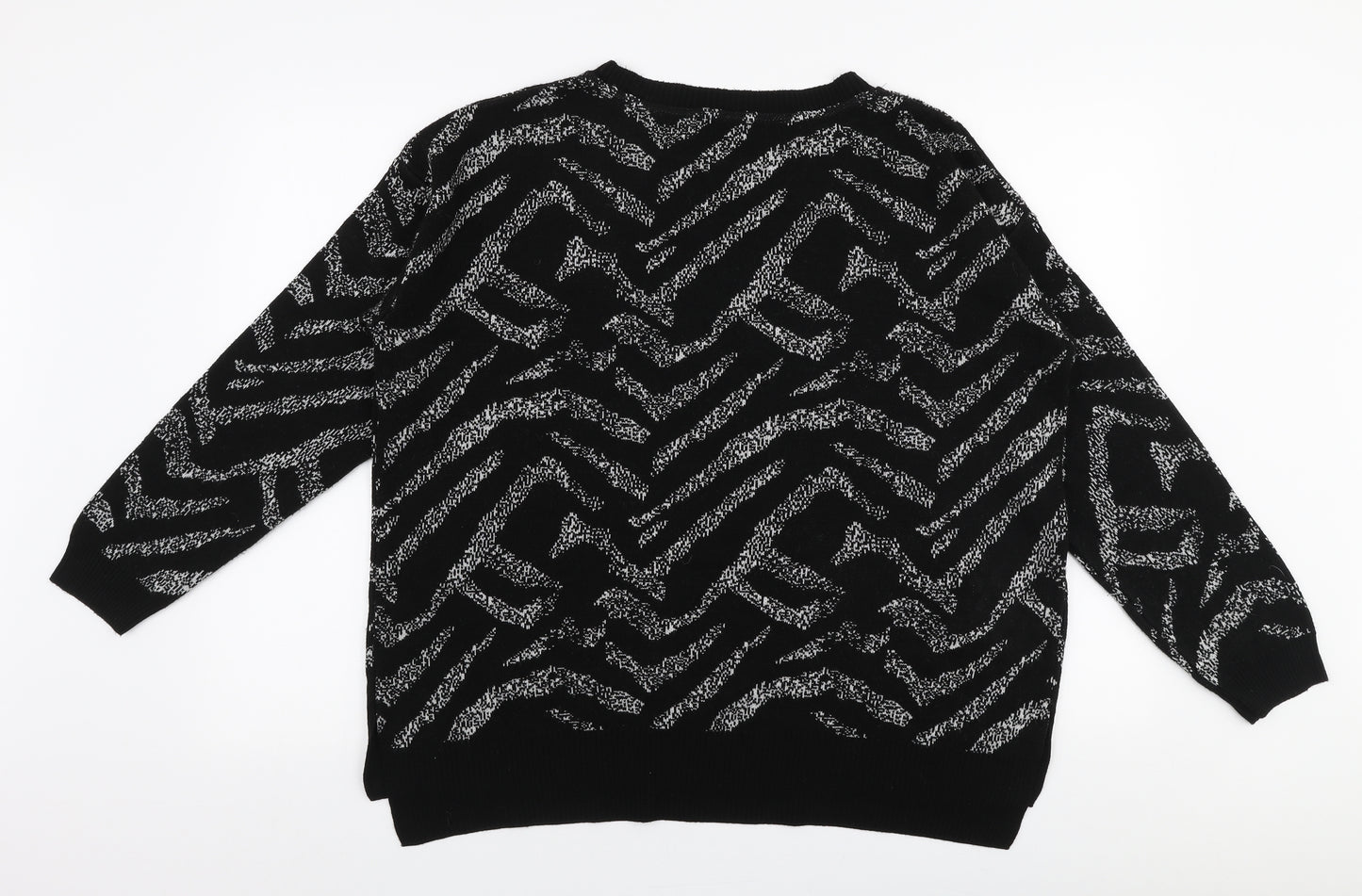 George Womens Black Round Neck Striped Acrylic Pullover Jumper Size L