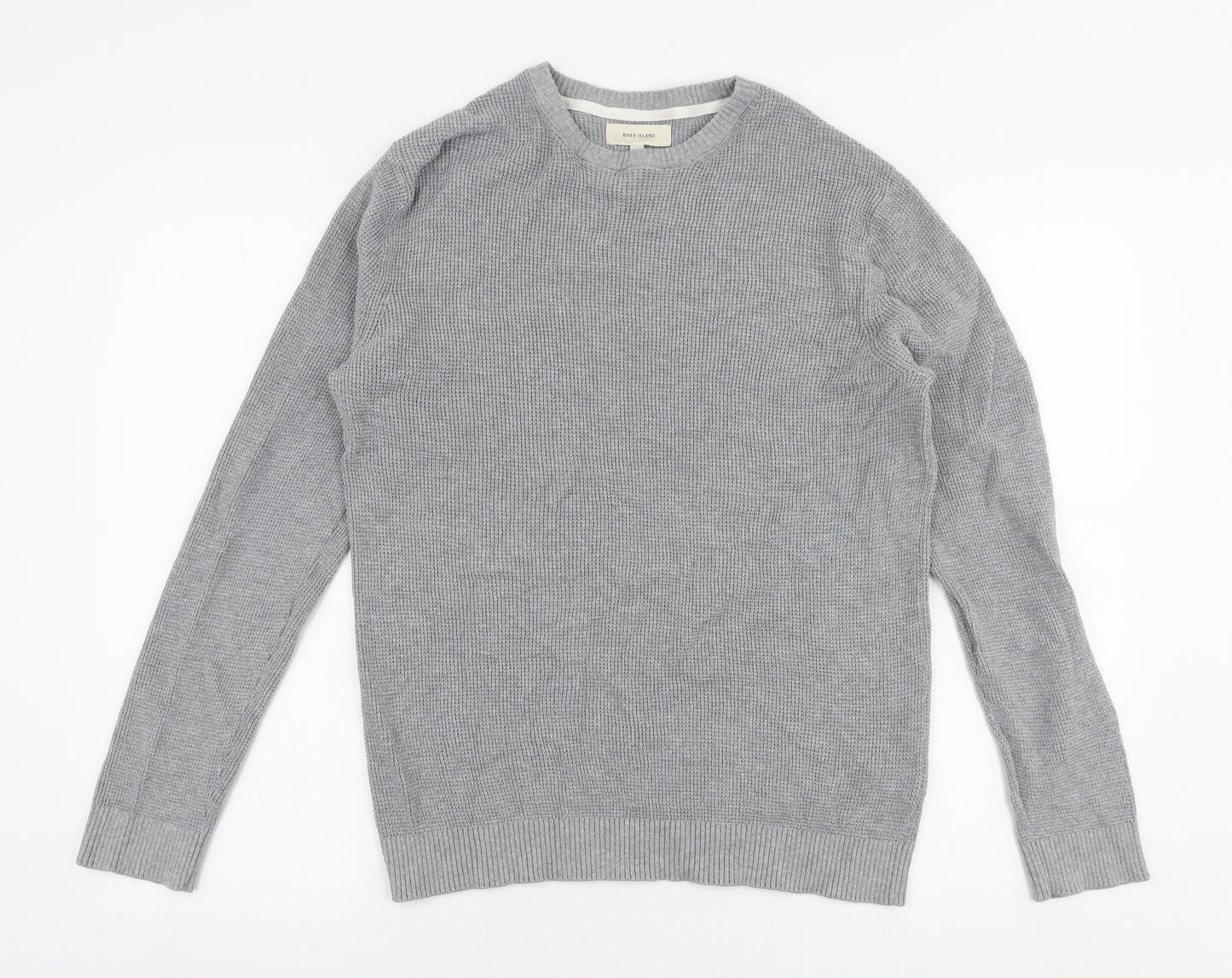 River Island Mens Grey Round Neck  Cotton Pullover Jumper Size M