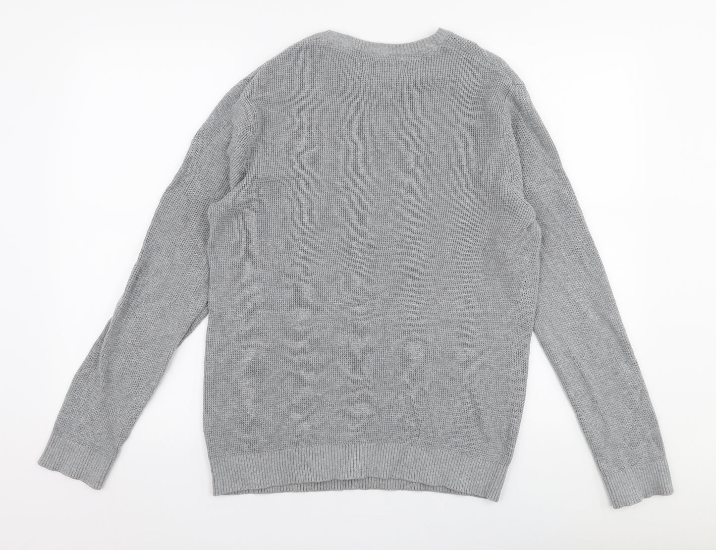River Island Mens Grey Round Neck  Cotton Pullover Jumper Size M