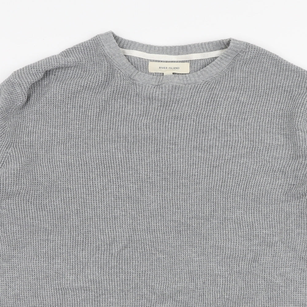 River Island Mens Grey Round Neck  Cotton Pullover Jumper Size M