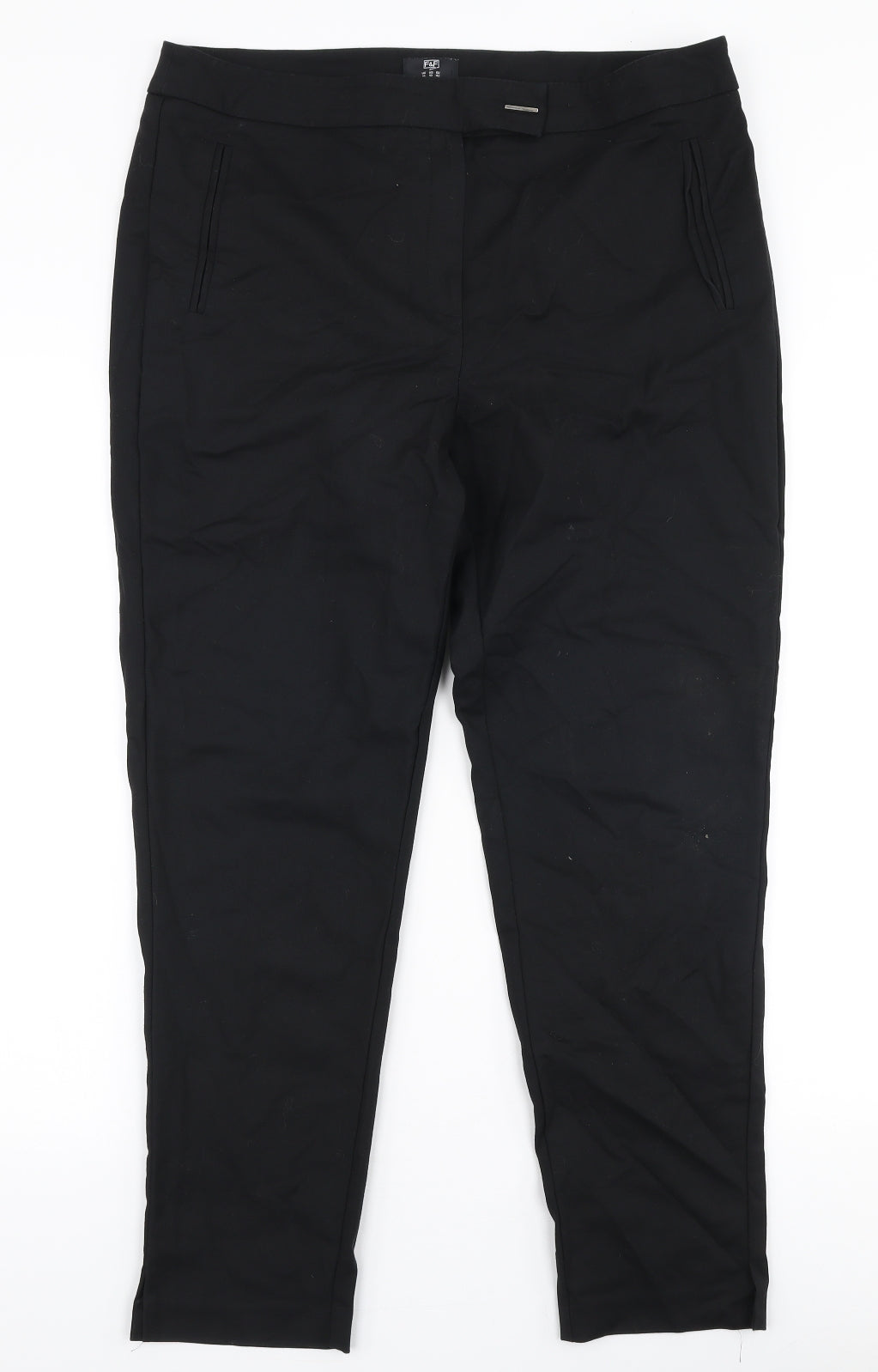 F&F Womens Black  Polyester Trousers  Size 14 L27 in Slim Zip