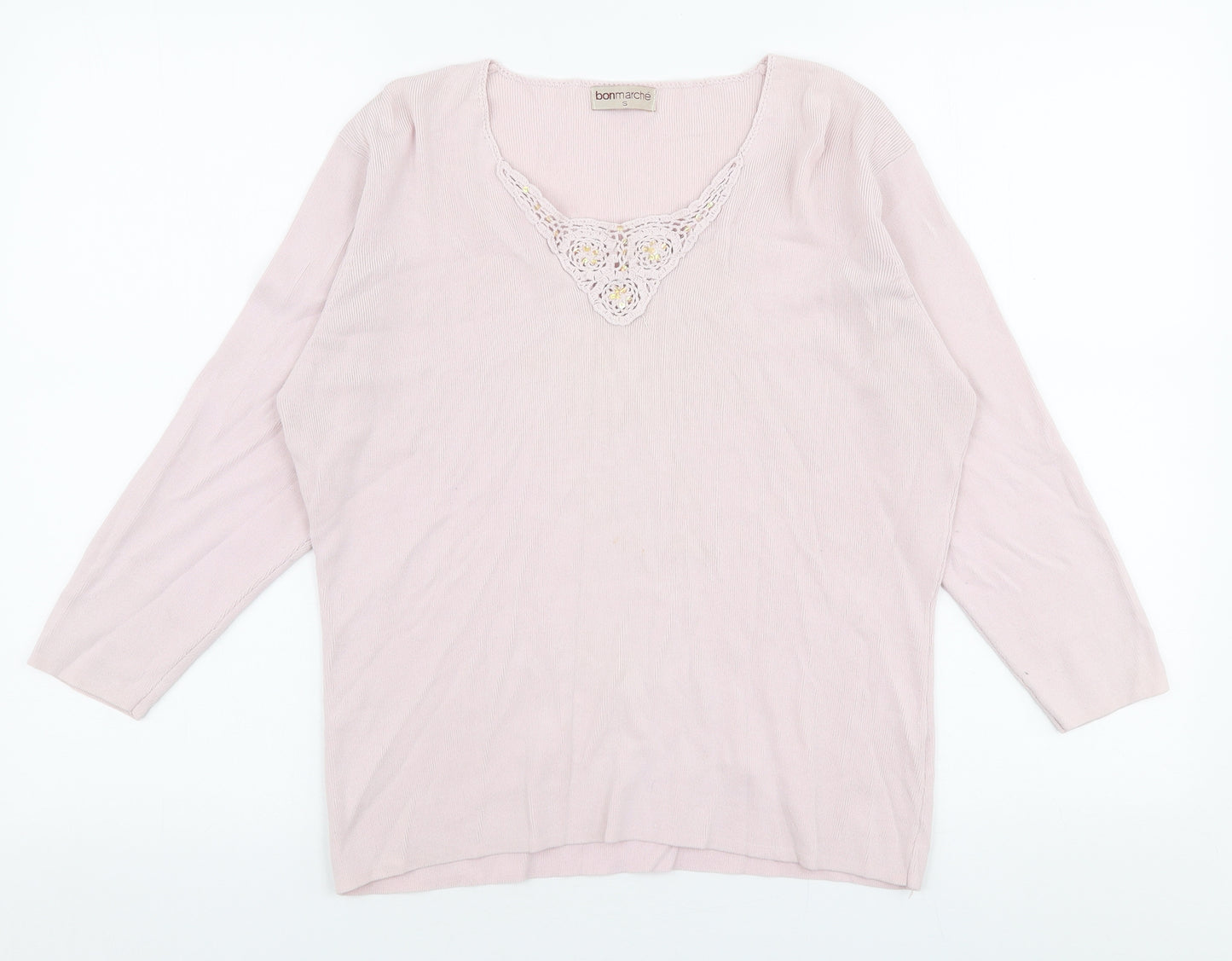 Bonmarche Womens Pink V-Neck  Polyester Pullover Jumper Size S