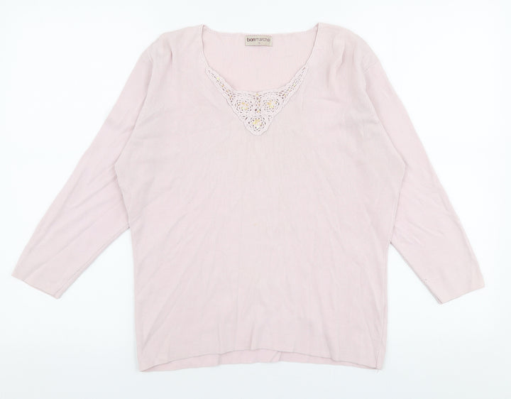 Bonmarche Womens Pink V-Neck  Polyester Pullover Jumper Size S