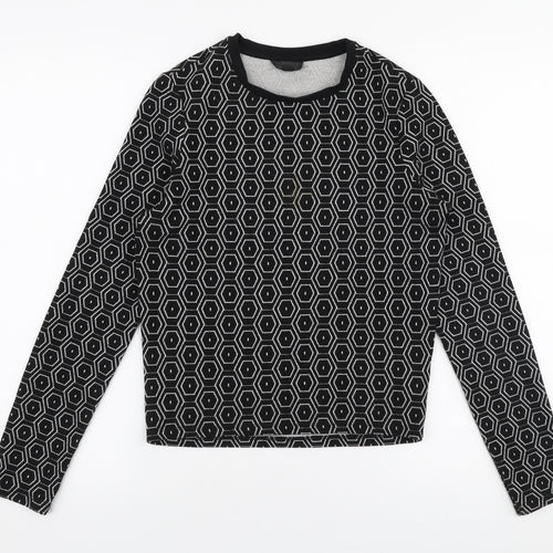 Topshop Womens Black Round Neck Geometric Polyester Pullover Jumper Size 10