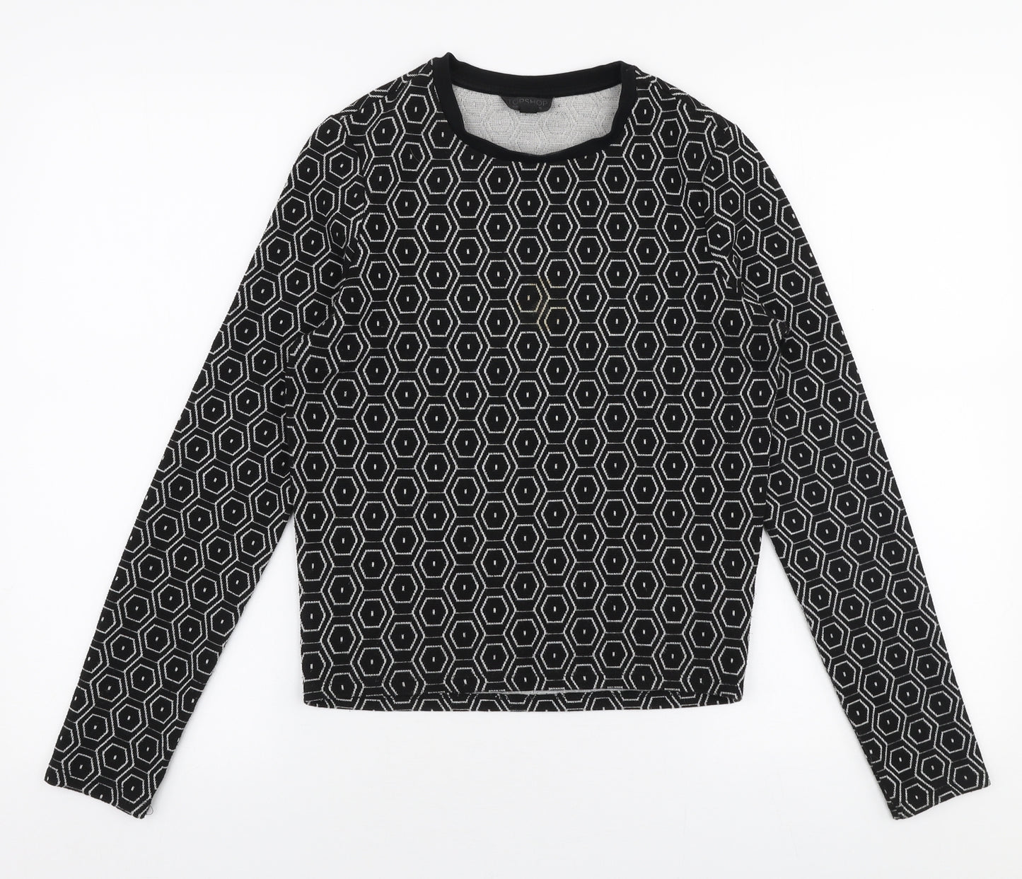 Topshop Womens Black Round Neck Geometric Polyester Pullover Jumper Size 10