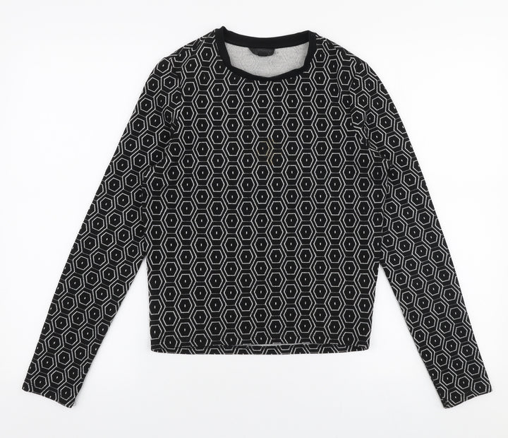 Topshop Womens Black Round Neck Geometric Polyester Pullover Jumper Size 10