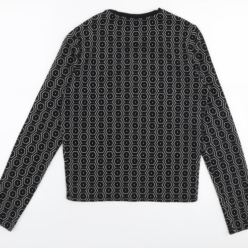 Topshop Womens Black Round Neck Geometric Polyester Pullover Jumper Size 10