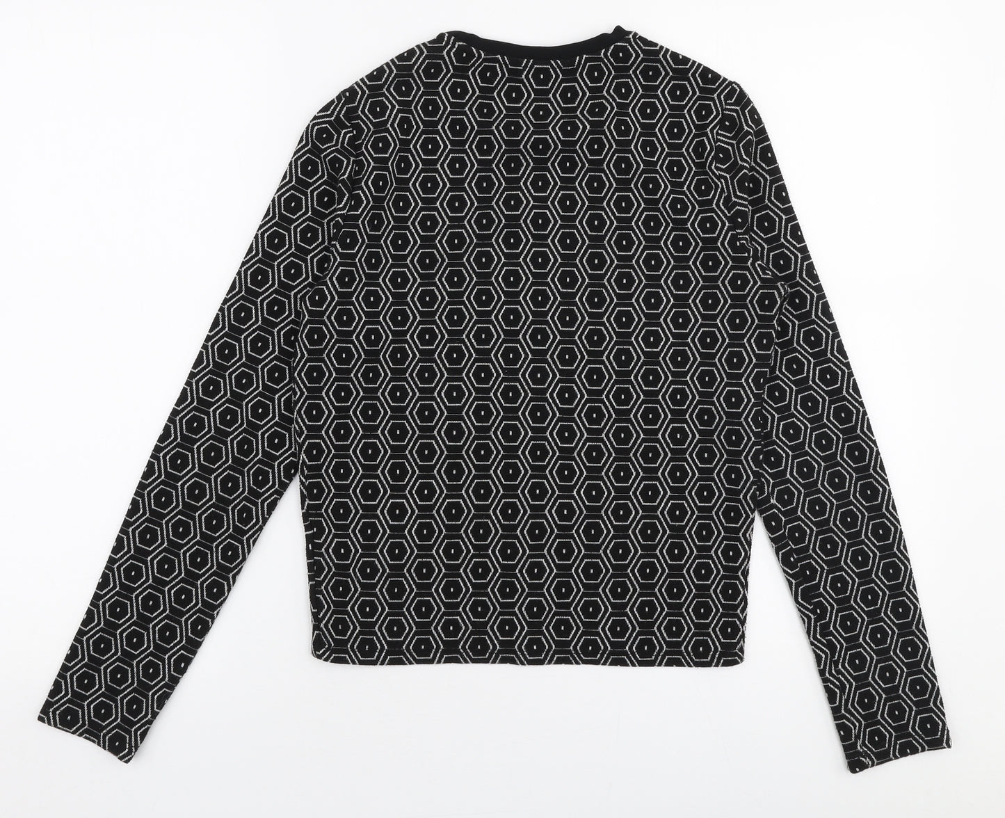 Topshop Womens Black Round Neck Geometric Polyester Pullover Jumper Size 10
