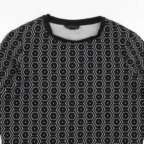 Topshop Womens Black Round Neck Geometric Polyester Pullover Jumper Size 10