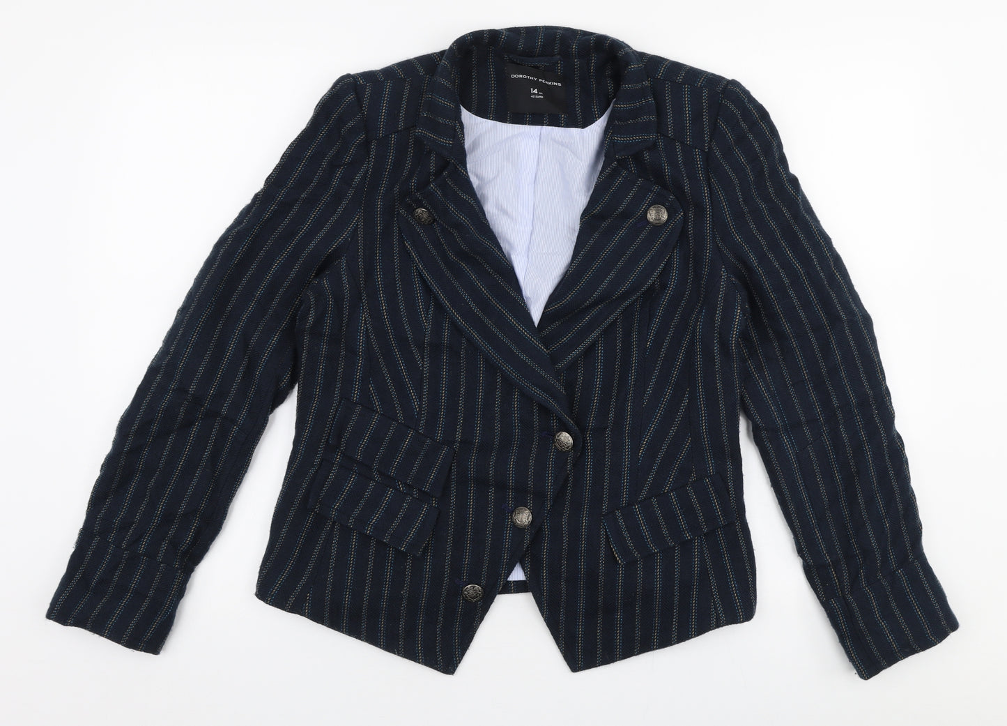 Dorothy Perkins Womens Blue Striped  Jacket Blazer Size 14  Button