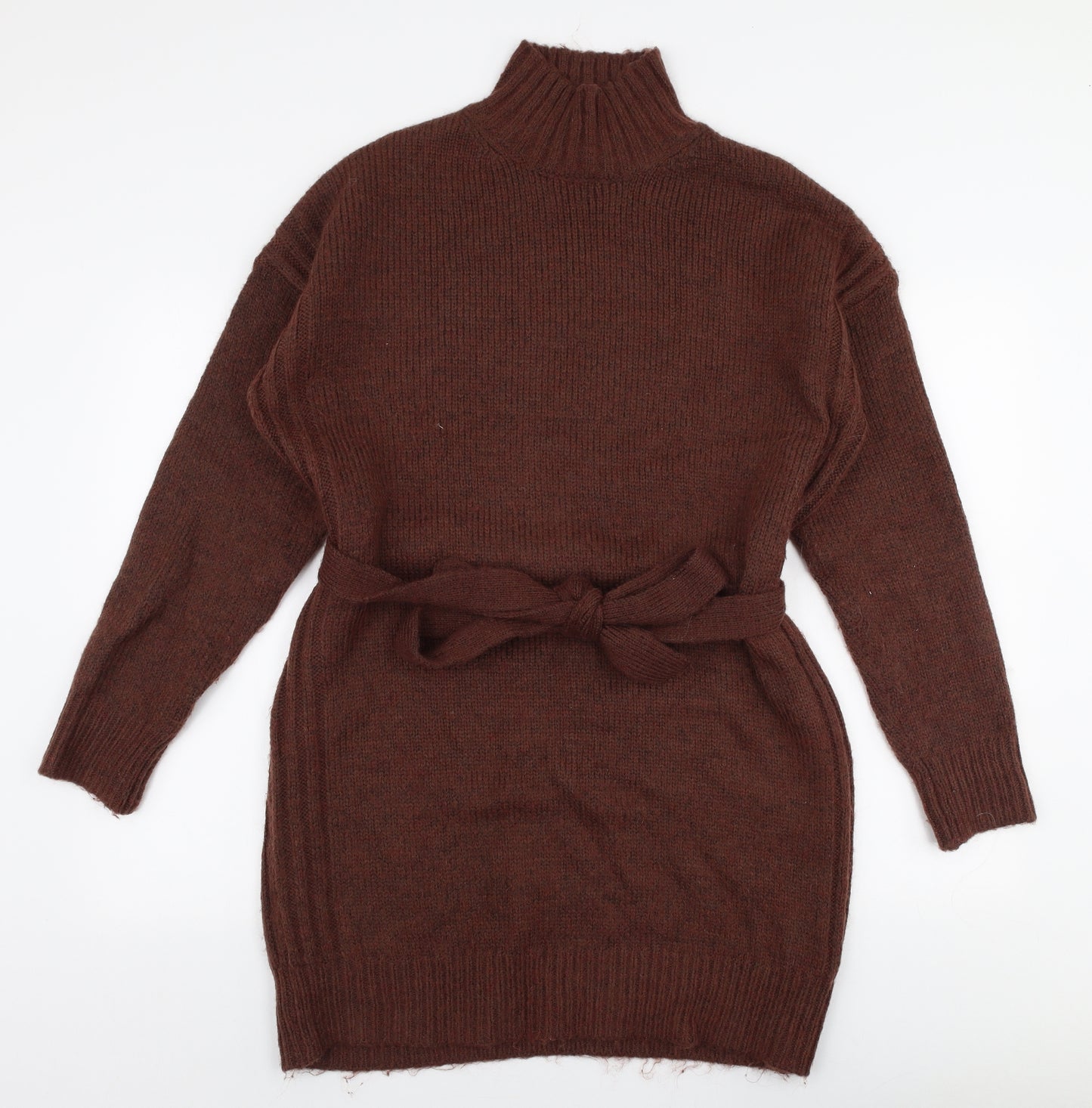 Primark Womens Brown  Polyester Jumper Dress  Size XS  High Neck Pullover