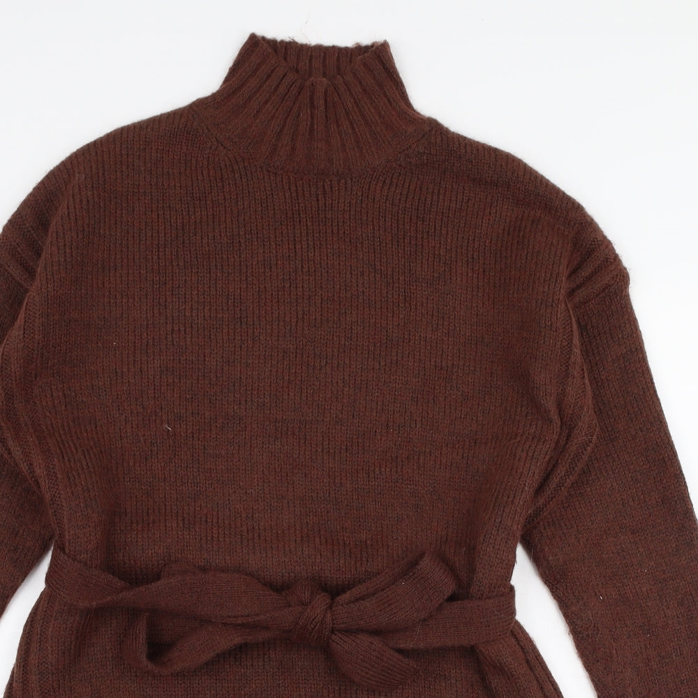 Primark Womens Brown  Polyester Jumper Dress  Size XS  High Neck Pullover