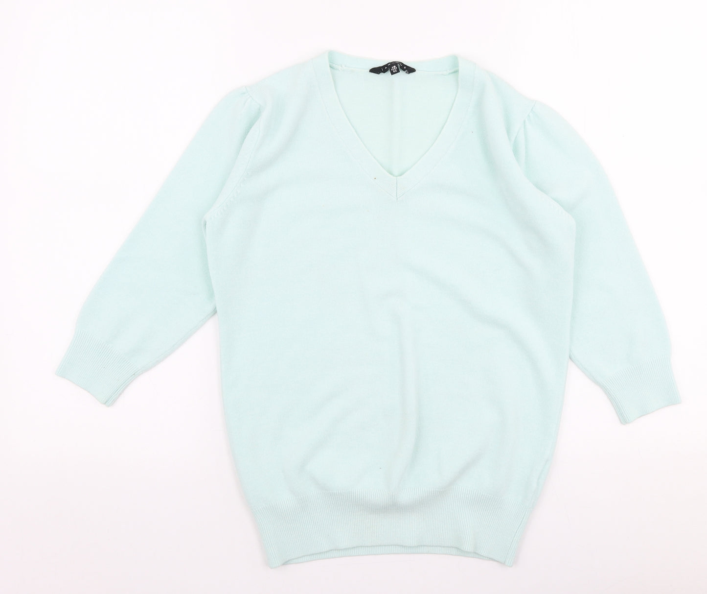 Janique Womens Blue V-Neck  Acrylic Pullover Jumper Size 16