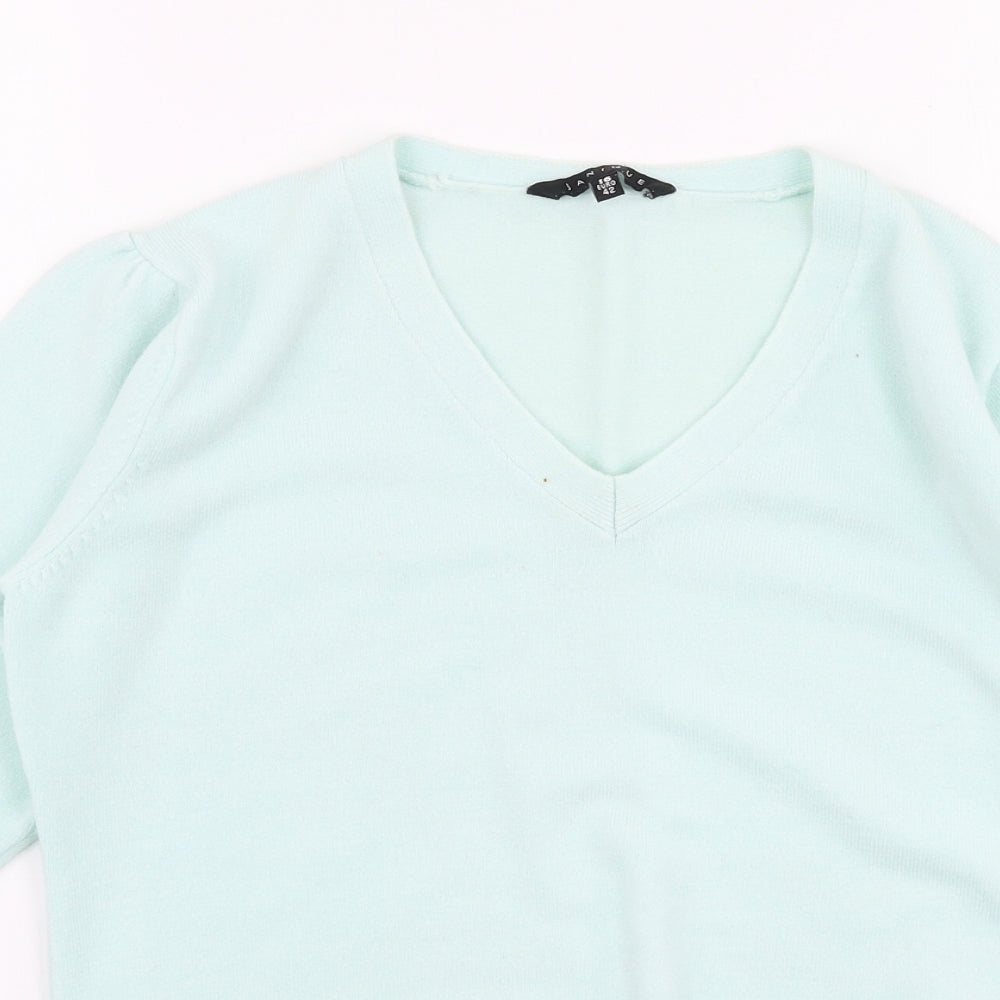 Janique Womens Blue V-Neck  Acrylic Pullover Jumper Size 16
