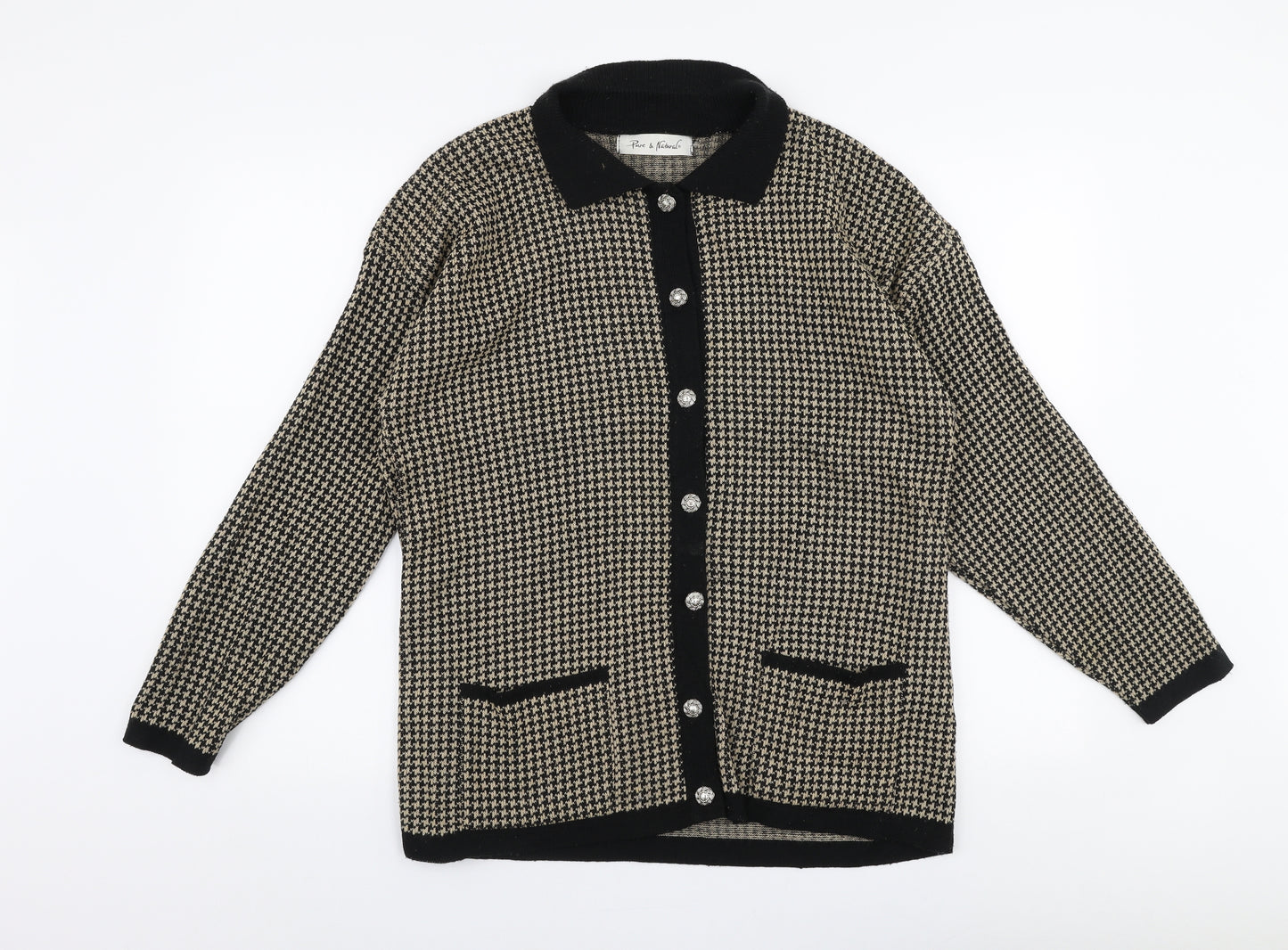 Pure & Natural Womens Brown Collared Herringbone Acrylic Cardigan Jumper Size L