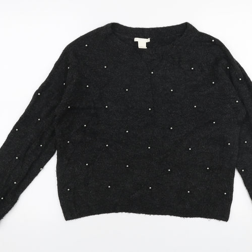 H&M Womens Grey Round Neck  Acrylic Pullover Jumper Size XS