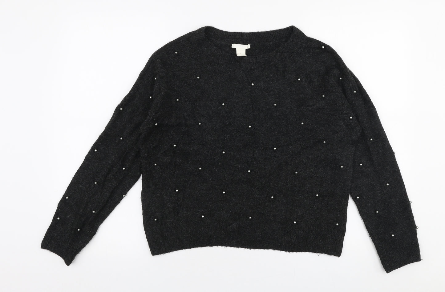 H&M Womens Grey Round Neck  Acrylic Pullover Jumper Size XS