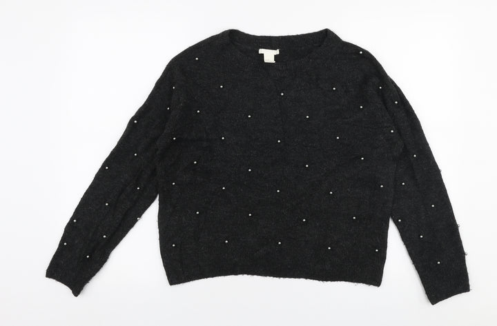 H&M Womens Grey Round Neck  Acrylic Pullover Jumper Size XS