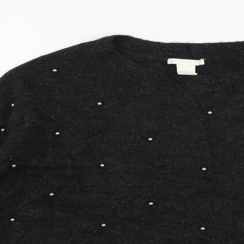 H&M Womens Grey Round Neck  Acrylic Pullover Jumper Size XS