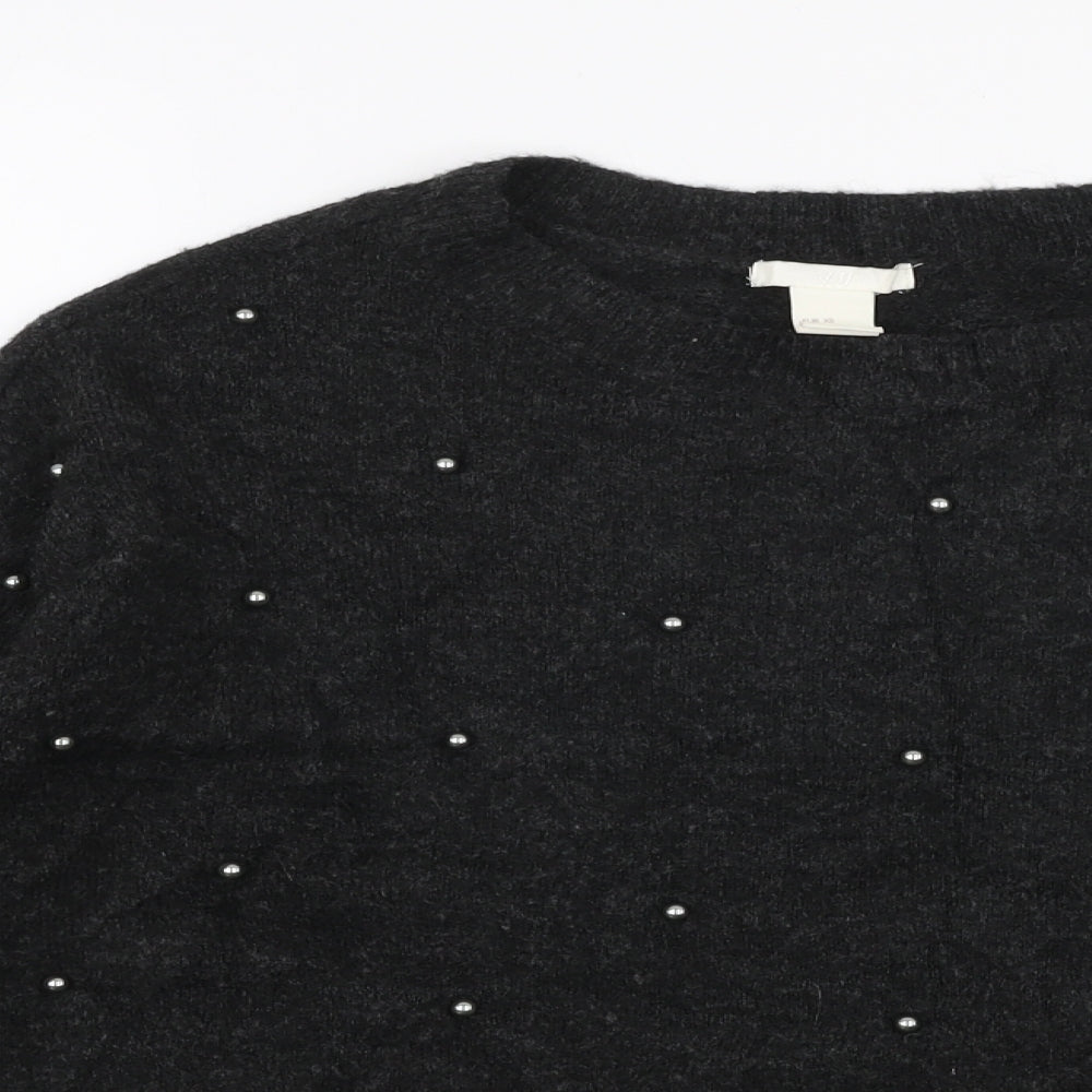 H&M Womens Grey Round Neck  Acrylic Pullover Jumper Size XS