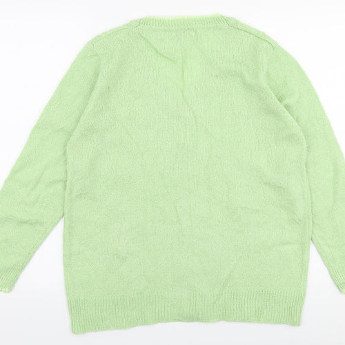 Reflect Womens Green V-Neck Floral Acrylic Cardigan Jumper Size L