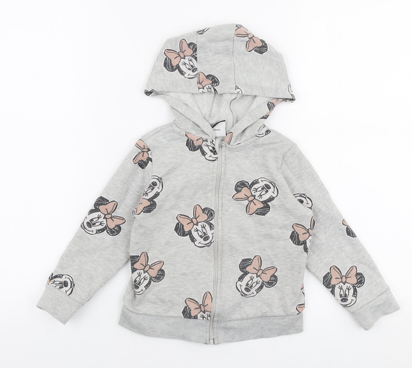 George Girls Grey  Cotton Full Zip Hoodie Size 3-4 Years  Zip - Minnie Mouse Disney
