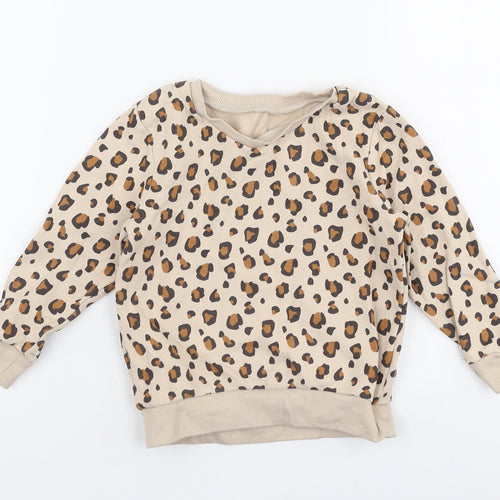 Dunnes Stores Girls Beige Animal Print Cotton Pullover Sweatshirt Size 2-3 Years  Pullover