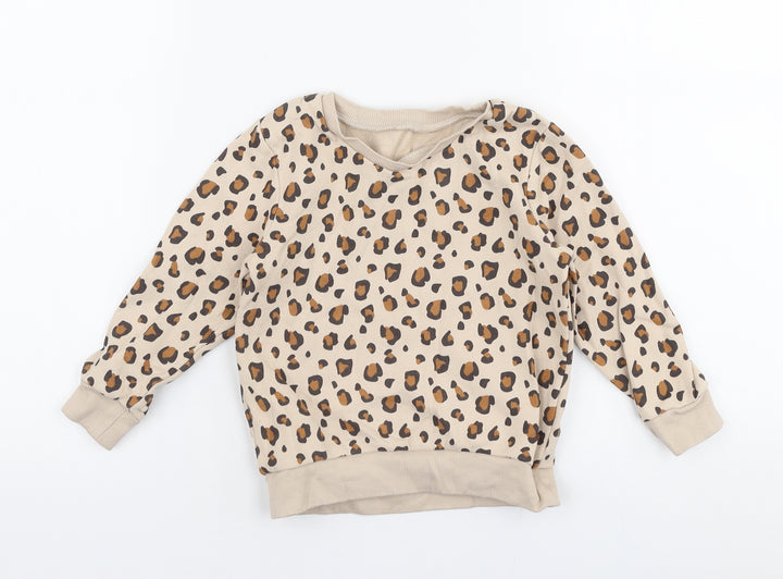 Dunnes Stores Girls Beige Animal Print Cotton Pullover Sweatshirt Size 2-3 Years  Pullover