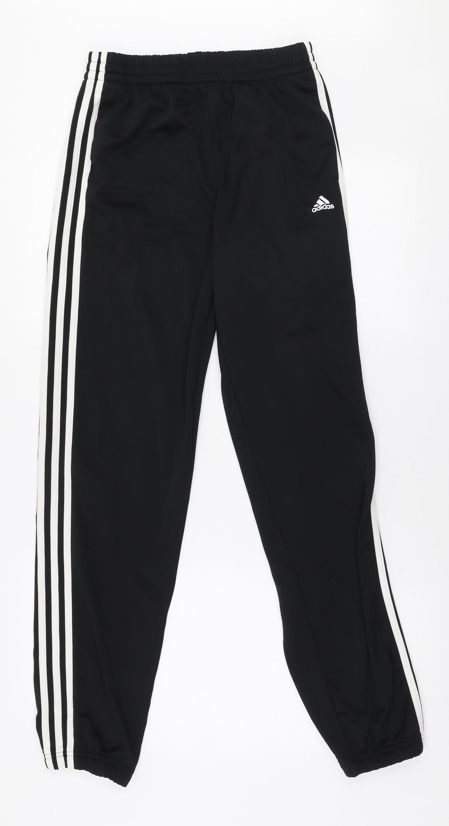 adidas Boys Black Striped Polyester Jogger Trousers Size 15-16 Years  Slim Pullover