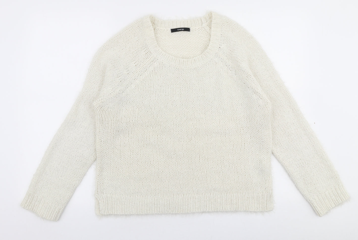 George Womens White Round Neck  Acrylic Pullover Jumper Size 16