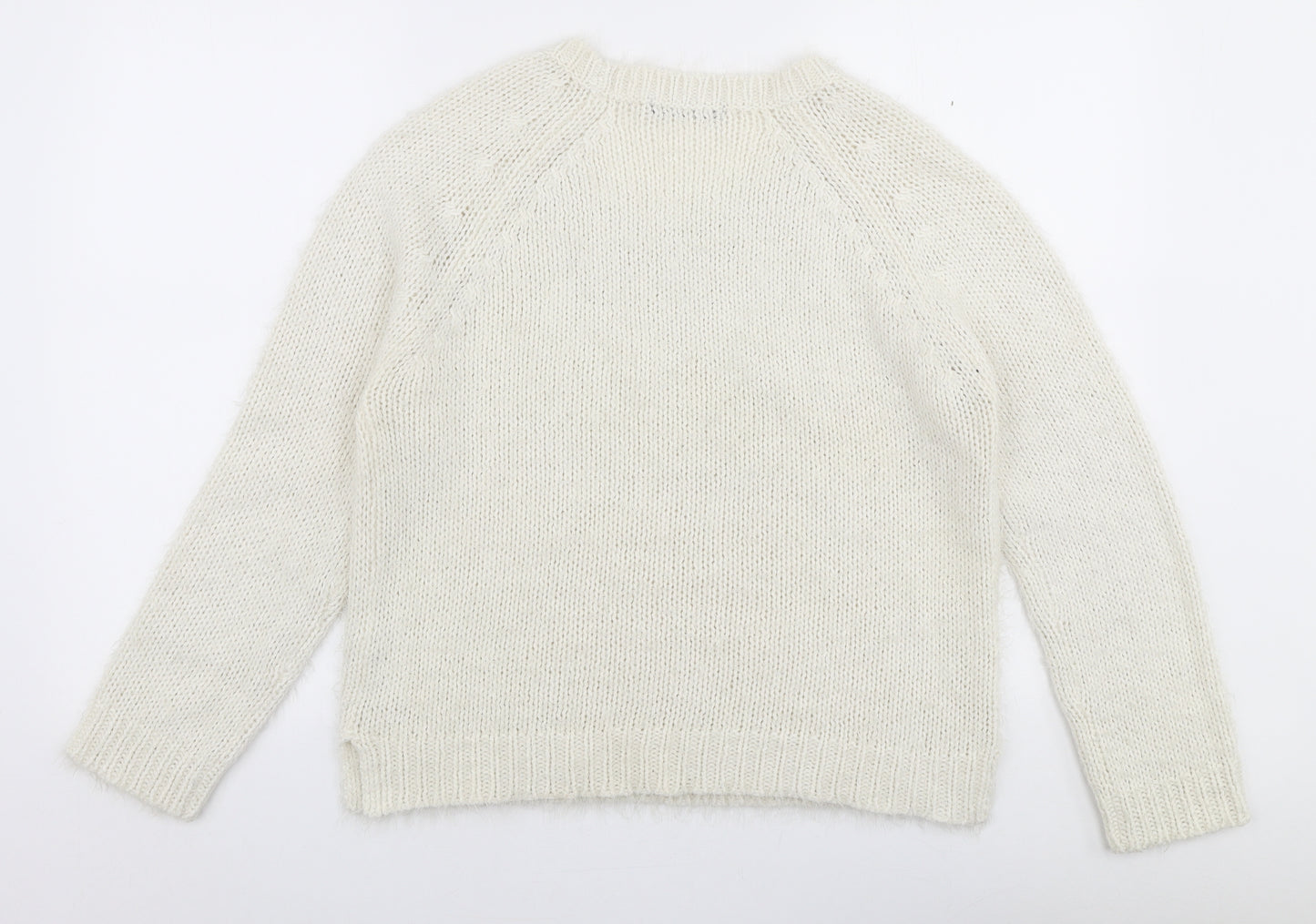 George Womens White Round Neck  Acrylic Pullover Jumper Size 16
