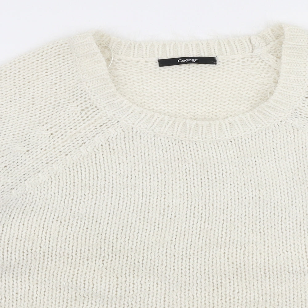 George Womens White Round Neck  Acrylic Pullover Jumper Size 16