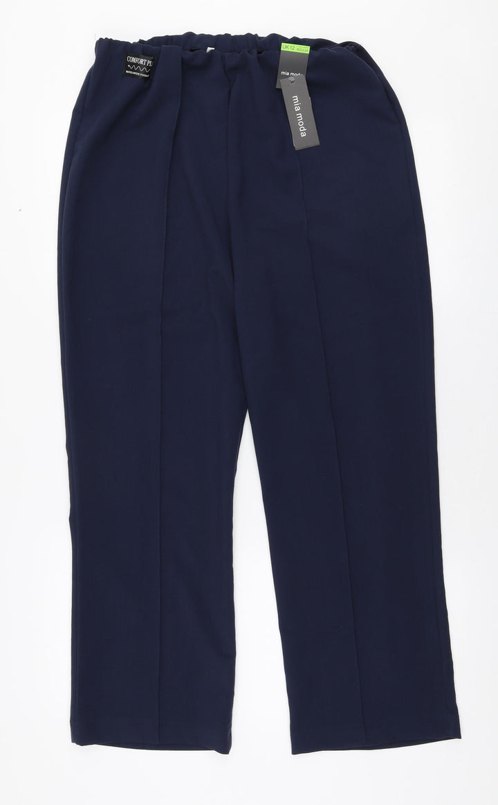Mia Moda Womens Blue Polyester Trousers Size 12 L27 in Regular