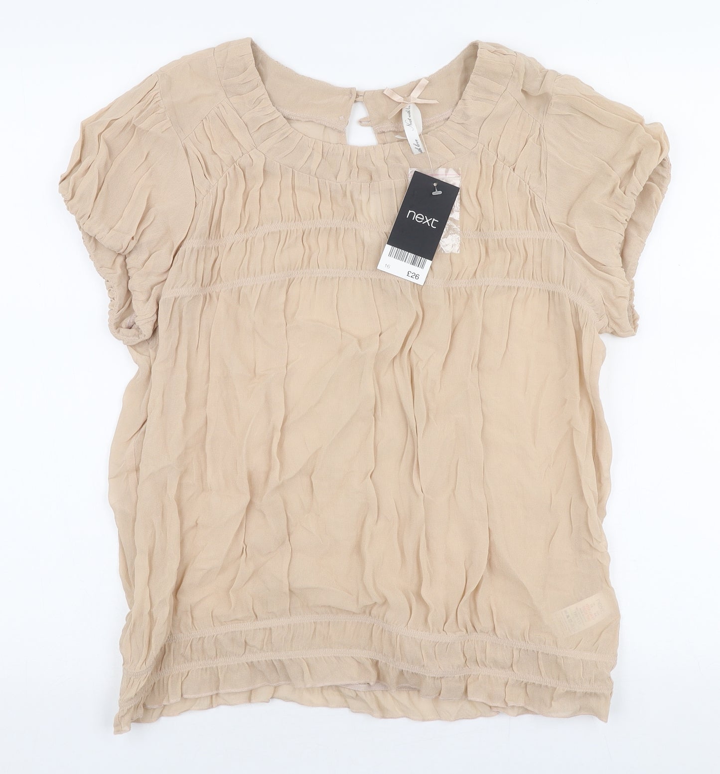 NEXT Womens Beige  Viscose Basic Blouse Size 16 Round Neck