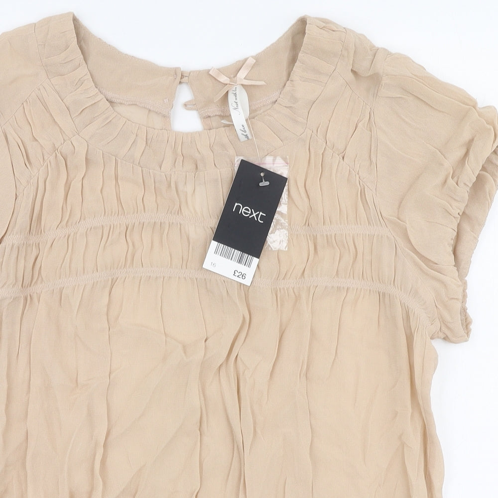 NEXT Womens Beige  Viscose Basic Blouse Size 16 Round Neck