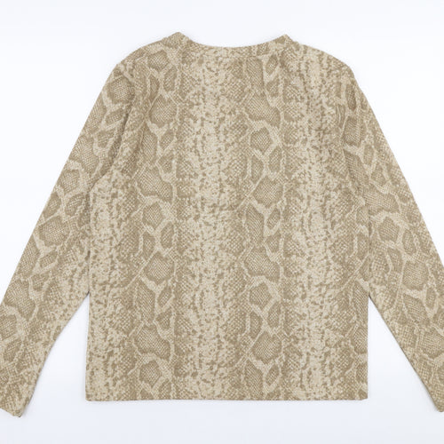 Marks and Spencer Womens Gold Round Neck Animal Print Polyester Pullover Jumper Size 14