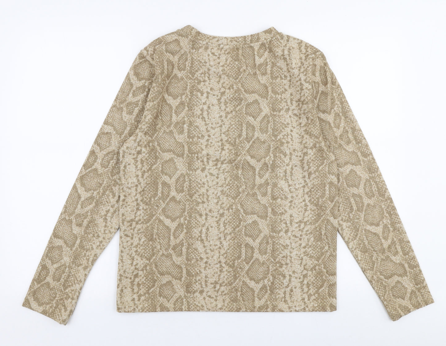 Marks and Spencer Womens Gold Round Neck Animal Print Polyester Pullover Jumper Size 14