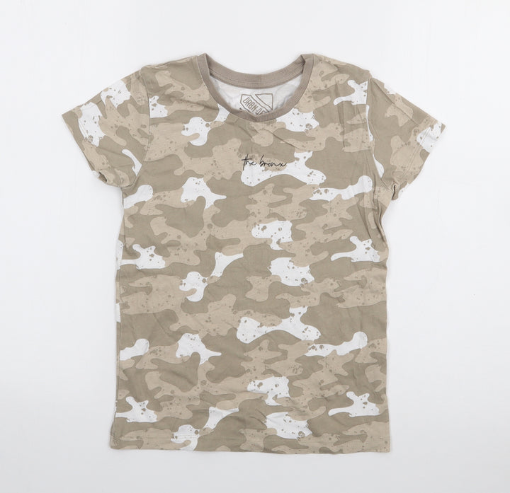 Matalan Boys Green Camouflage Cotton Basic T-Shirt Size 7 Years Crew Neck