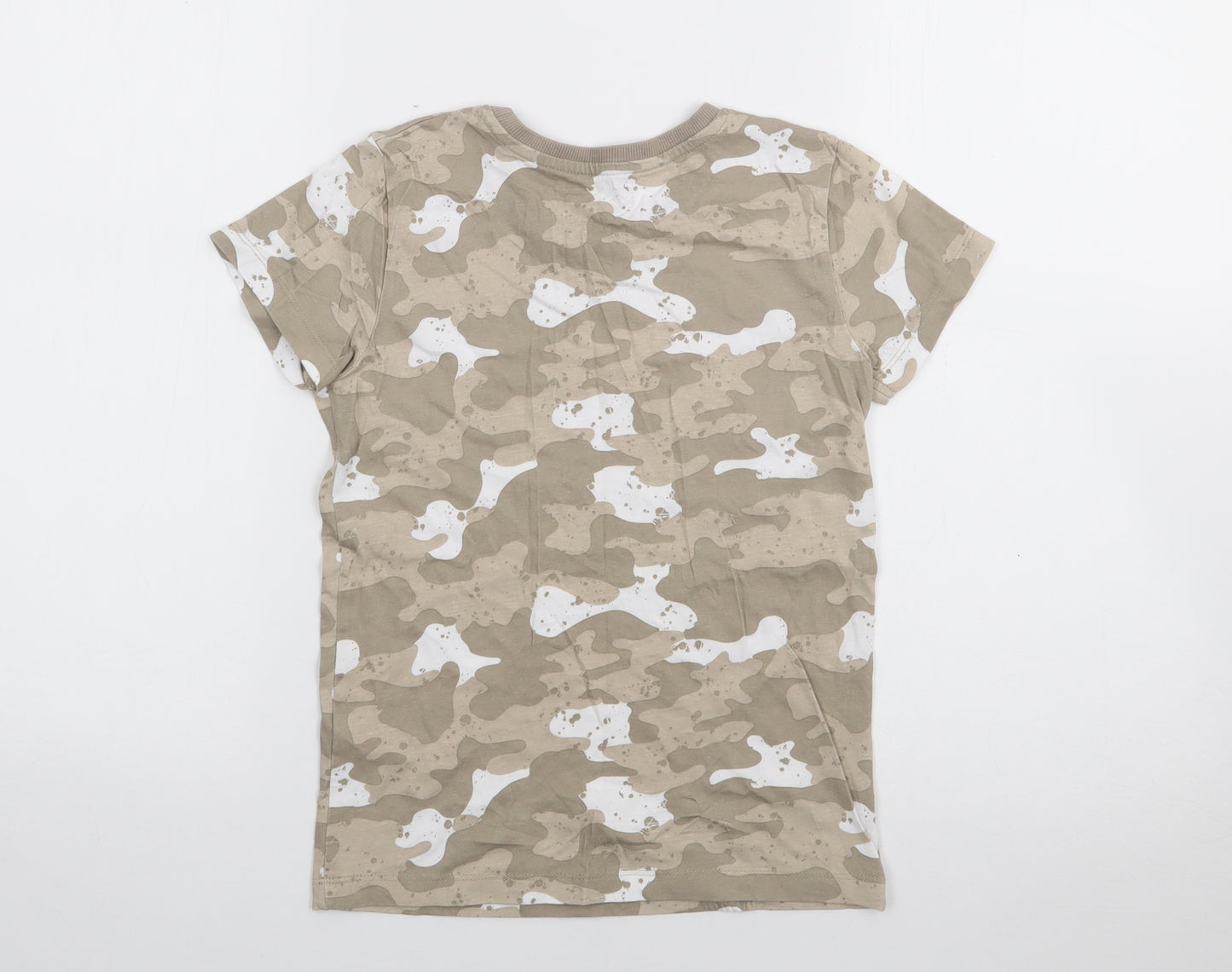 Matalan Boys Green Camouflage Cotton Basic T-Shirt Size 7 Years Crew Neck