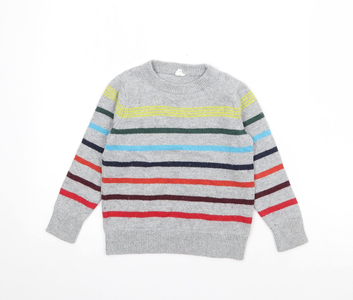 Gap Boys Grey Crew Neck Striped Cotton Pullover Jumper Size 5 Years