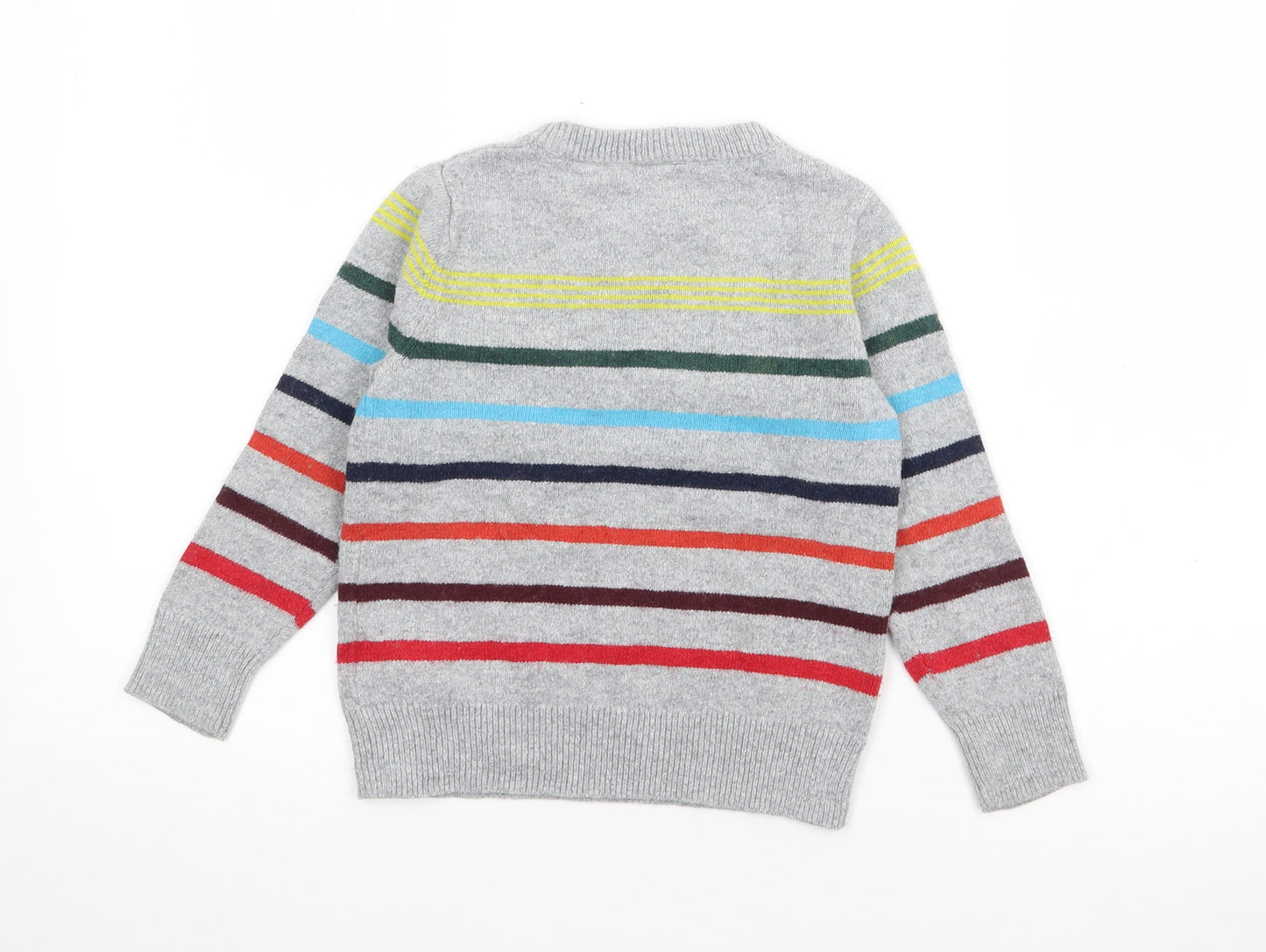 Gap Boys Grey Crew Neck Striped Cotton Pullover Jumper Size 5 Years
